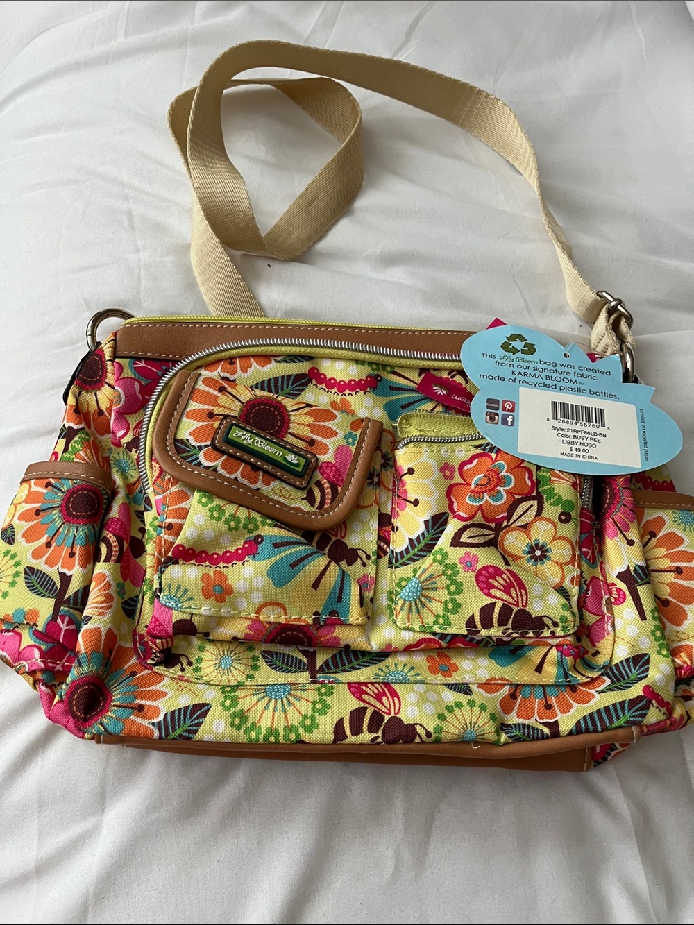Lily Bloom Yellow Floral Quilted Crossbody with Multicolor Print